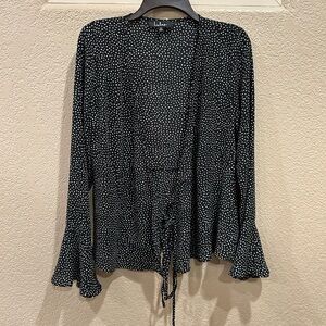 Lulu's Black Polka Dot Tie Front Wrap Blouse Top